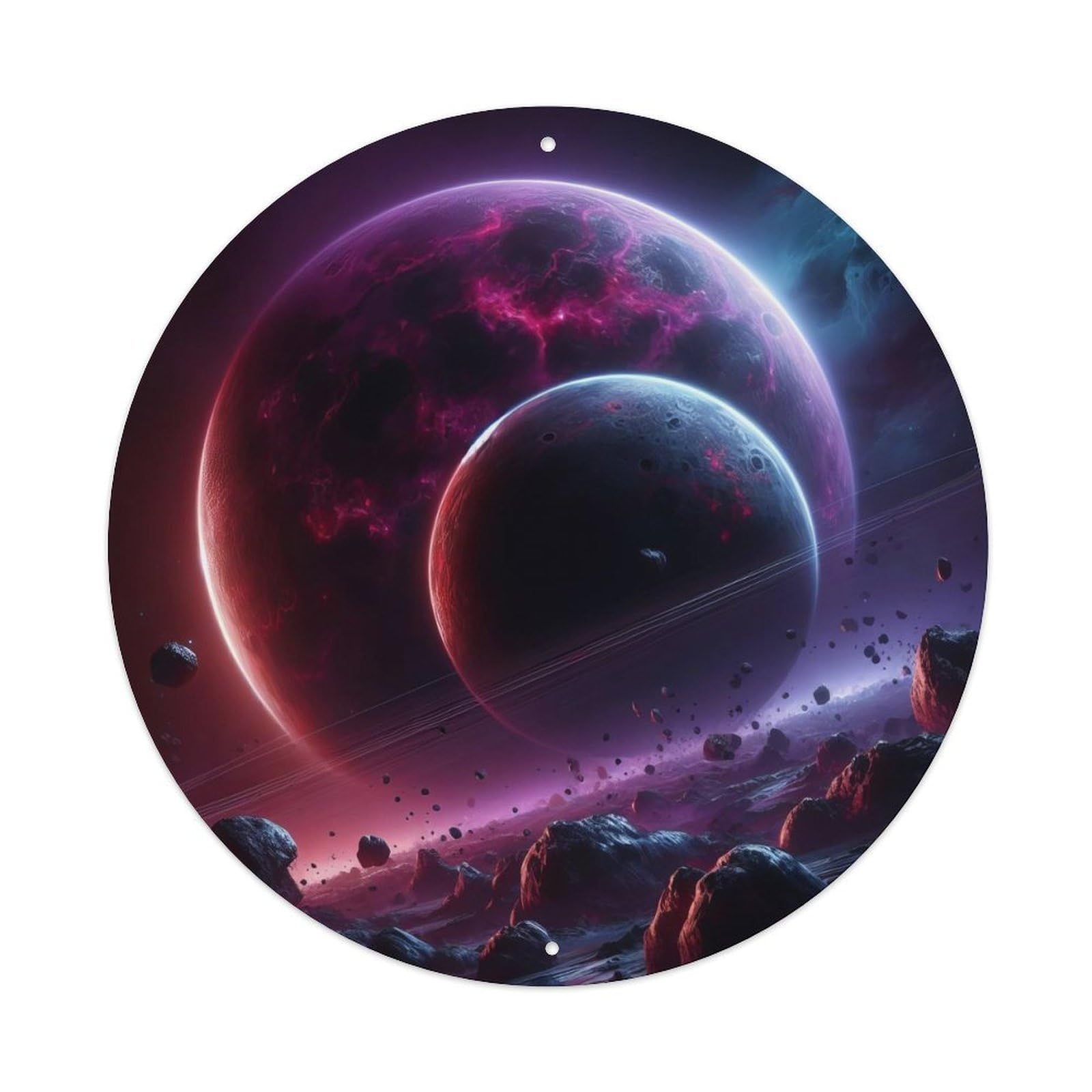 Space Poster Planet Fantasy Journey Vintage Metal Tin Sign Plaque Wall Decor for Cafe, Club, Garden Round Metal Poster 8x8Inch