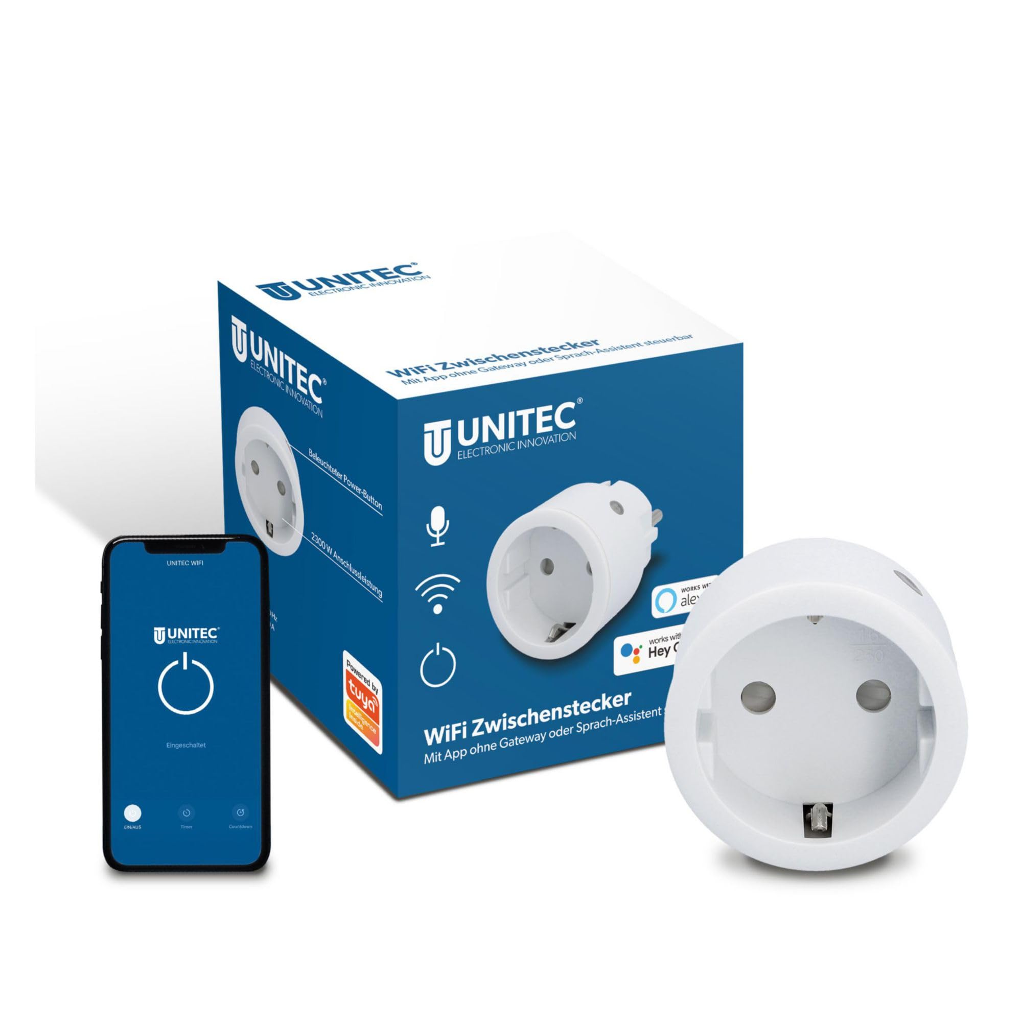 UNITEC - Adattatore Wi-Fi, presa intelligente WLAN, con timer e temporizzatore, Design Award 2021