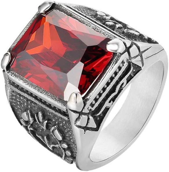 Men's Stainless Steel Vintage Cubic Zirconia Square Multicolor Stone Signet Ring - Image 5