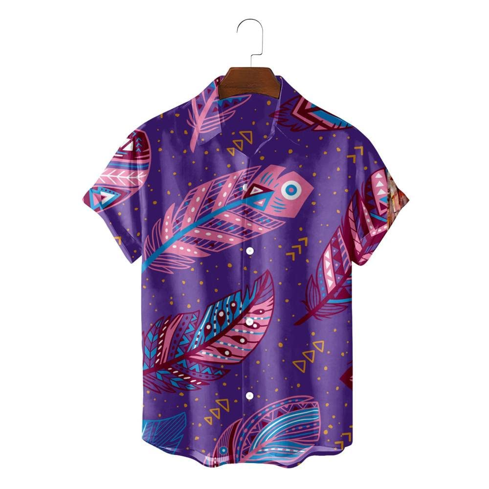 Camisa Hawaiana Hombre - Hombres 3D Pluma Púrpura Estampado Suelto Solo Botón Ropa De Hombre Camisa Casual Botón Abajo Regular Fit Tops, Top Para Una Comodidad Duradera