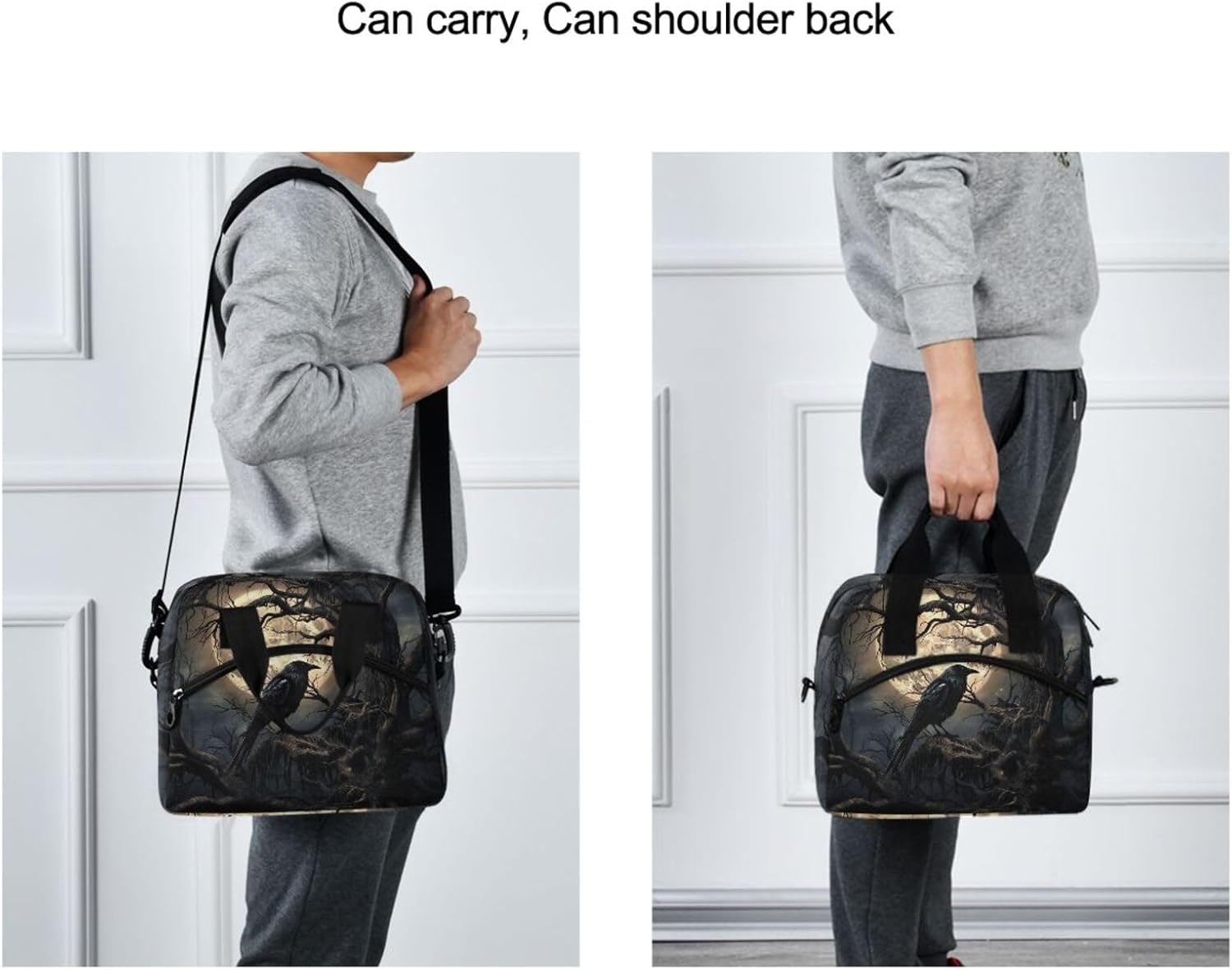 Lunch Bag Tote Insulated-Gothic Raven Tree, 19 Cans Large Capacity Cooler Lunch Box Crossbody with Adjustable Detachable Strap 11.4×7.1×9.5 IN