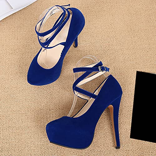 KOKOMOMO Womens Faux Suede High Heel Platform Stiletto Round Toe Ankle Strap Pumps4