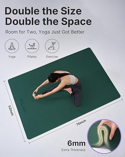 Miniatura 2 de YOTTOY Tapete de yoga grande (75 x 52 x 12 pulgadas), tapete de ejercicio TPE extra ancho, tapete de entrenamiento antideslizante para pilates,