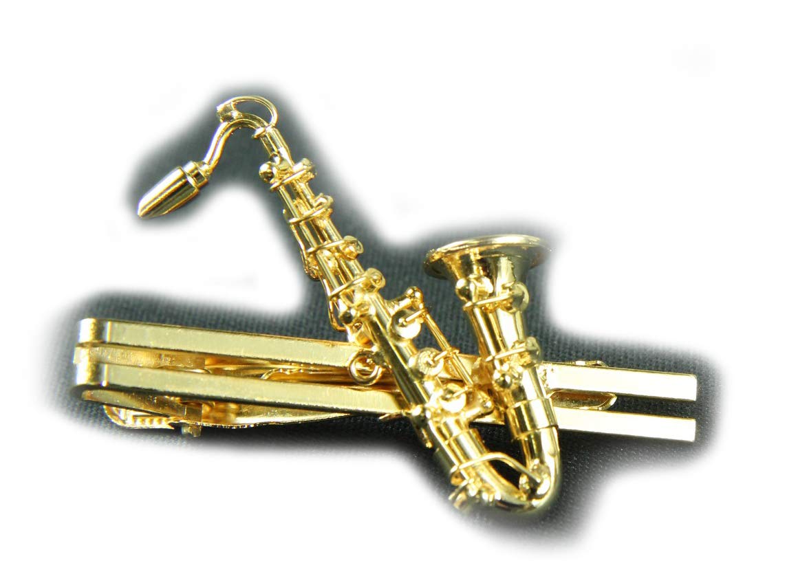 Miniblings Saxofon Krawattennadel Krawattenhalter Sax Saxophon vergoldet + Box - Handmade Modeschmuck I Herrenschmuck Männerschmuck Schlipsklammer Krawattenklammer