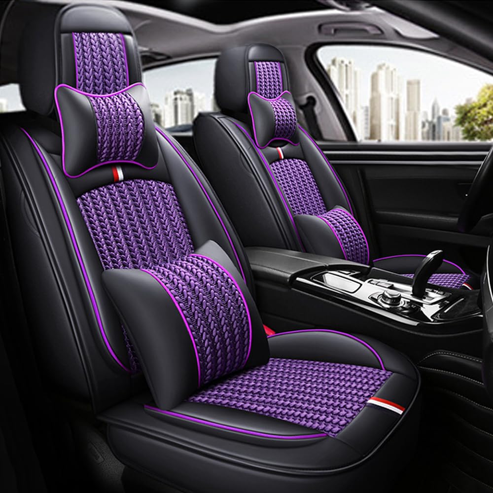 JoyRozTek Car Seat Covers For Toyota CHR C-HR 2016-2026 (5-Seater), Universal Fit, Premium PU Leather Seat Cover Full Set, ZT05-Black Purple