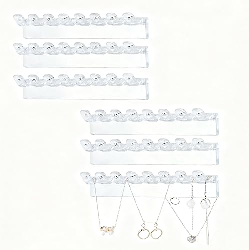 Paquete de 6 ganchos acrílicos para colgar collares en la pared, organizador de joyas con 48 ganchos para collares, aretes y pulseras