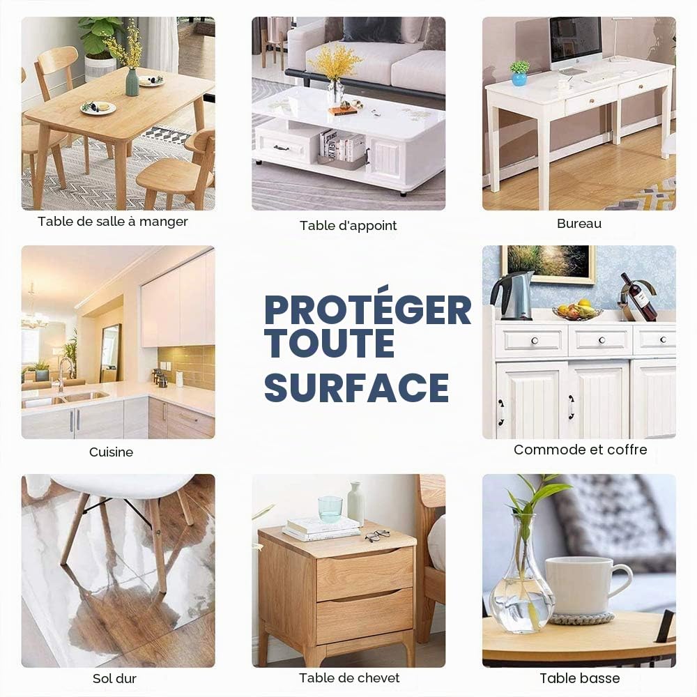 Nappe Transparente Épaisse Transparent 1,5 mm, 90 x 160 cm, avec Bords Biseautés, Protection de Table en PVC, Antidérapante, Résistante aux Rayures, Facile d'entretien