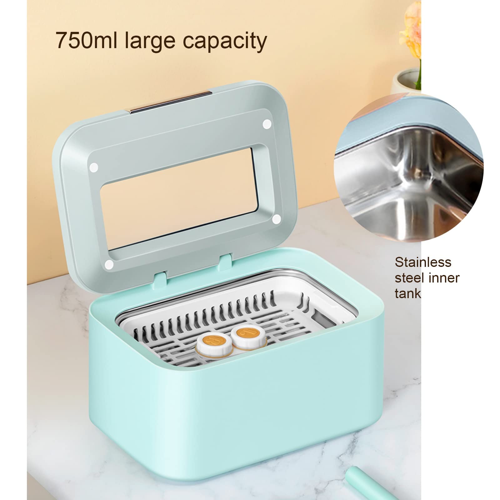 Myjka ultradźwiękowa 750ML Myjka do biżuterii Maszyna ultradźwiękowa do czyszczenia protez, biżuterii, części, narzędzi dentystycznych, środków do czyszczenia okularów 50 W-wibracj