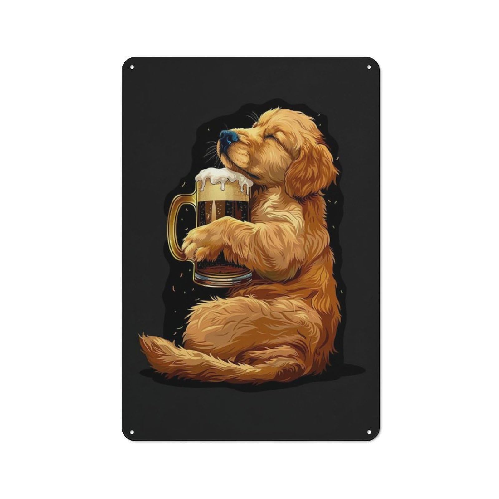 Junmoney Golden Retriever Beer Retro Tin Sign 30X20cm For Living Room Or Hallway, Gift For Living Room Decor Lovers During The Christmas Season
