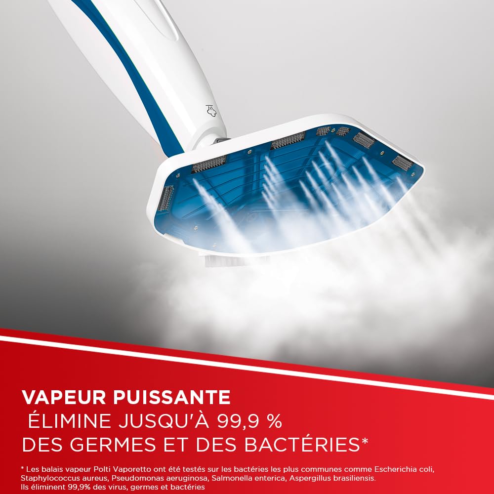 Polti Vaporetto SV460, Balai Vapeur 2-en-1, Nettoyeur Portable 1500 W, 17 Accessoires, Chauffe Rapide 15s, Réservoir Amovible, Filtre Anti-Calcaire