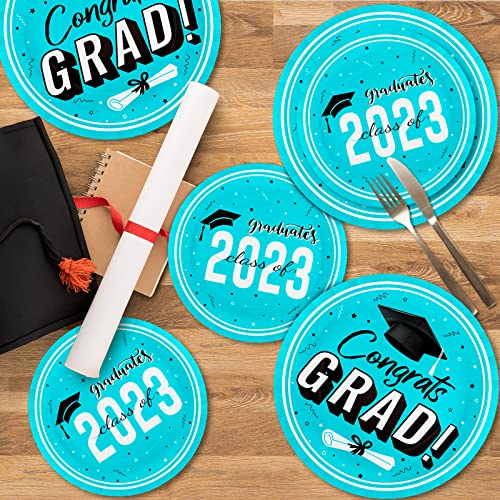 Dylives Light Blue Graduation Plates, Disposable 9'' And 7'' Class Of 2023 Party Dinner Dessert Plates Teal Graduation Party Decorations Congrats Grad Paper Plates Graduation Party Supplies, 100 Pack #TOP3