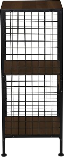 Miniatura 4 de Household Essentials Estantería de almacenamiento abierta Trellis con 2 compartimentos de cubo de grano de madera de nogal de mediados de siglo y