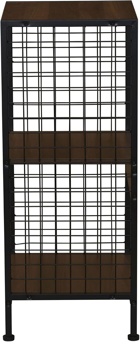 Household Essentials Mid Century Walnut Iron & Wood Cube Bookshelf