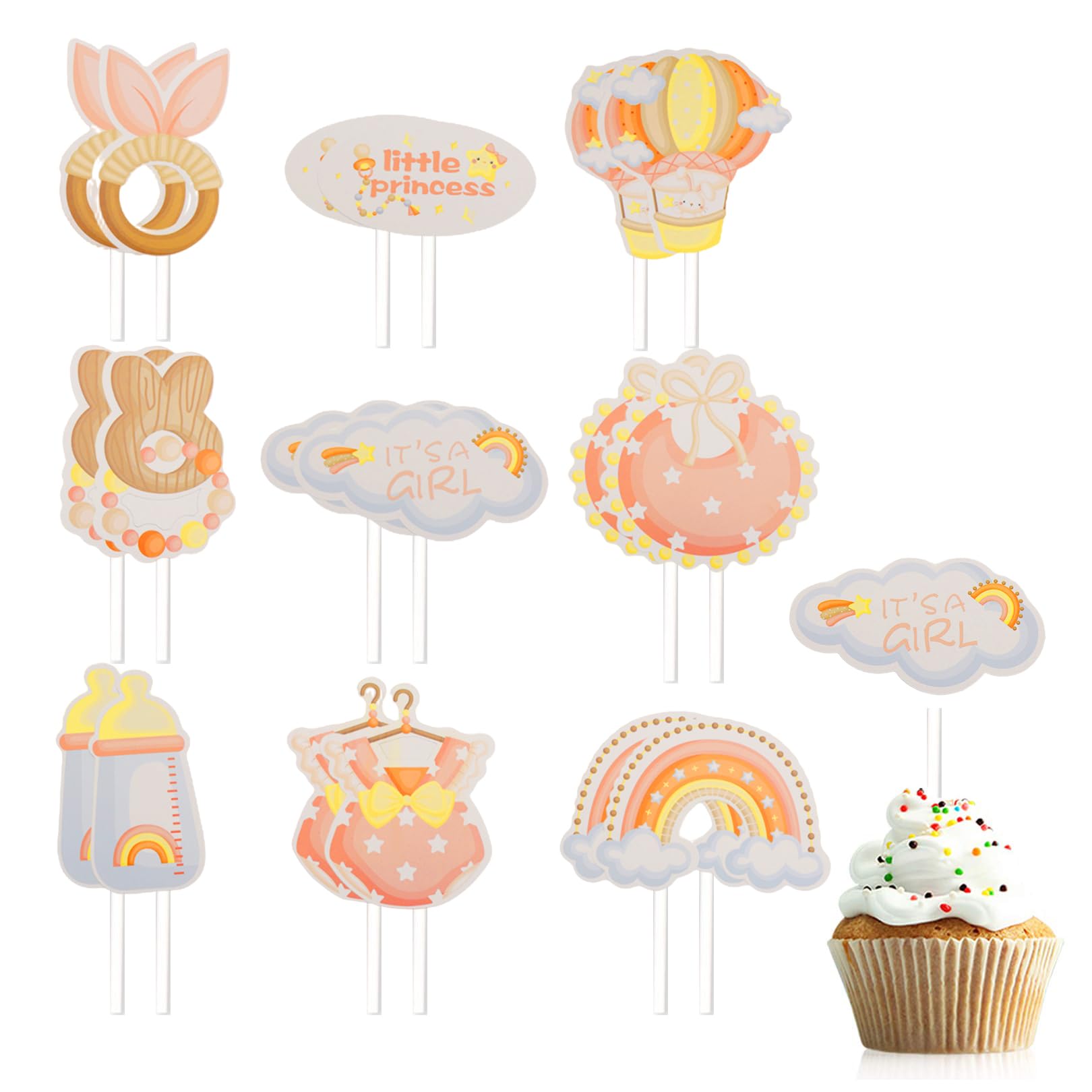 Topper Per Cupcake Baby Shower 2 Pezzi - Decorazione Torta Con Linee Gravidanza E Scritta Oro - Per Festa Futura Mamma