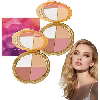 4-in-1 Highlighting Eye and Cheek Palette - Travel Makeup Palette Neutral Eyeshadow and Blush Powder for Women Multifunctional Face Contour Set All-in-One Makeup Set 2 Pieces