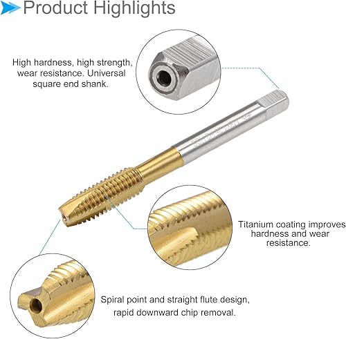Miniatura 5 de CoCud Tapones de punta en espiral, rosca métrica M8 x 1.25, acero de alta velocidad con revestimiento de titanio 6542 - Aplicaciones para taladrar