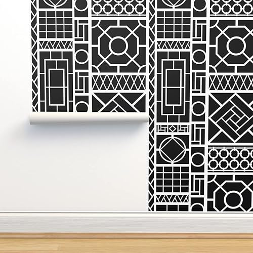 Miniatura 4 de Spoonflower Peel & Stick Wallpaper Swatch - Trellis Black White Circles Graffiti Chinoiserie Palm Beach China Custom Removable Wallpaper
