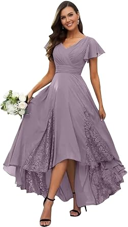 Yuxin Tea Length Mother of The Bride Dresses for Wedding Lace Chiffon Mother of the Groom Dress with Sleeve 815