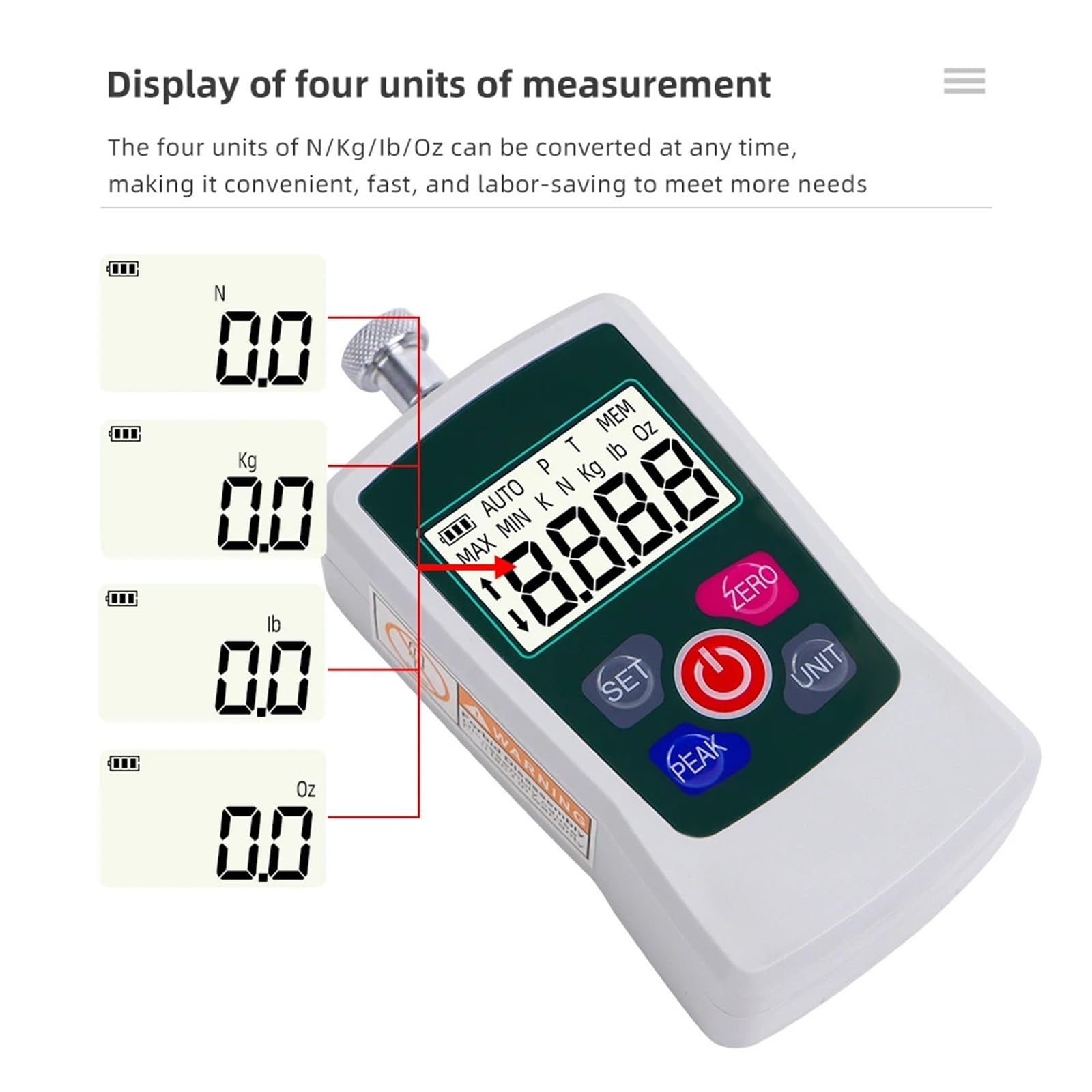 Medidor de fuerza digital de 500 N, comprobador de empuje y tracción de resorte, instrumento de medición, equipo de prueba de dinamómetro Varias pruebas(100N)