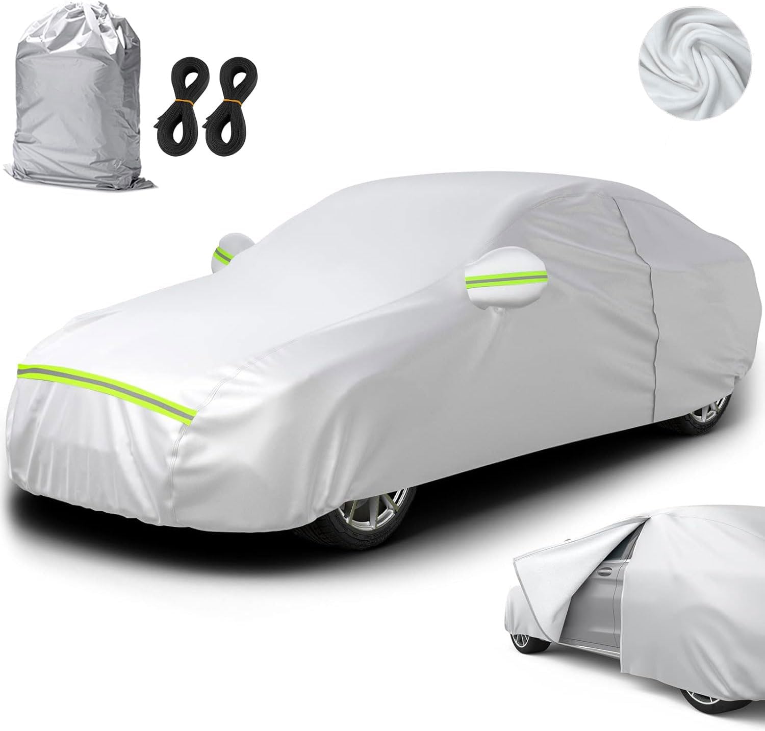 Sedan Car Cover Waterproof, All Weather for Automobiles, Full Exterior Covers with Zipper Cotton, Outdoor Sun Snow Protection Universal Fit for Sedan XL (4950 * 1900 * 1500mm)