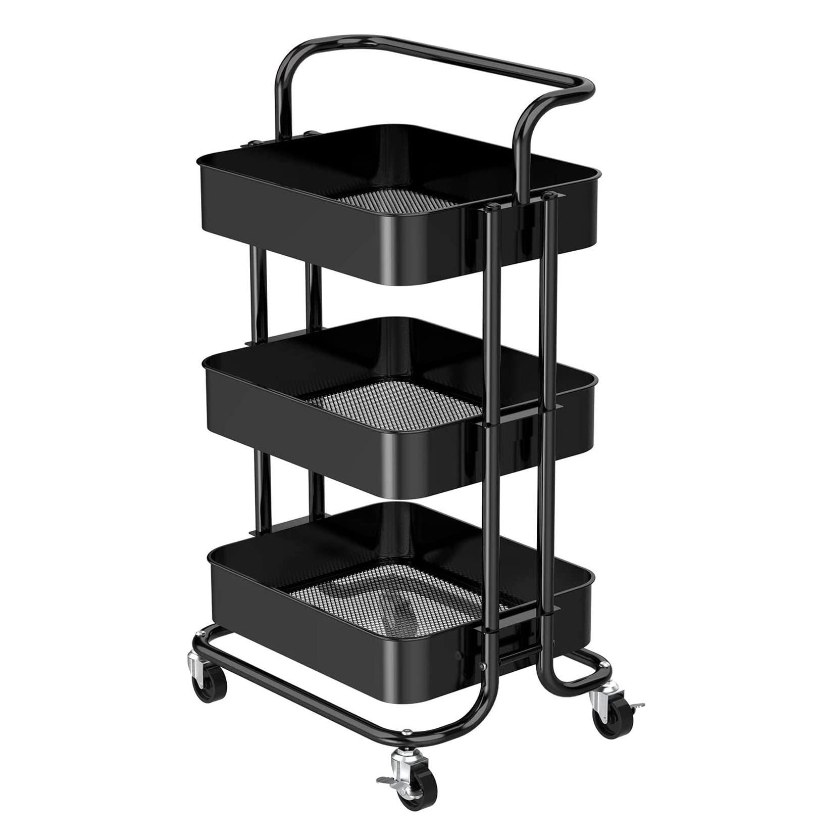 JATIBOSH 3-Tier Rolling Cart, Metal Utility Cart with Lockable Wheels, Storage Craft Art Cart Trolley Organizer Easy Assembly for Bathroom Laundry Room Kitchen Office Narrow Place