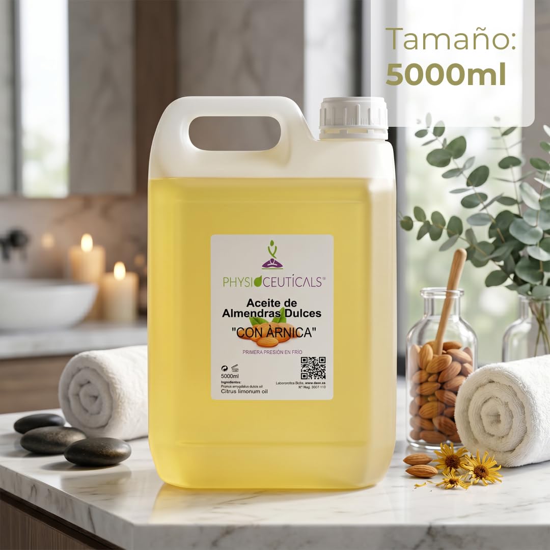 Aceite de Almendras con Árnica 5000ml + Dosificador - Aceite Vegetal con Árnica Montana para Masaje Profesional, Fisioterapia y Quiromasaje