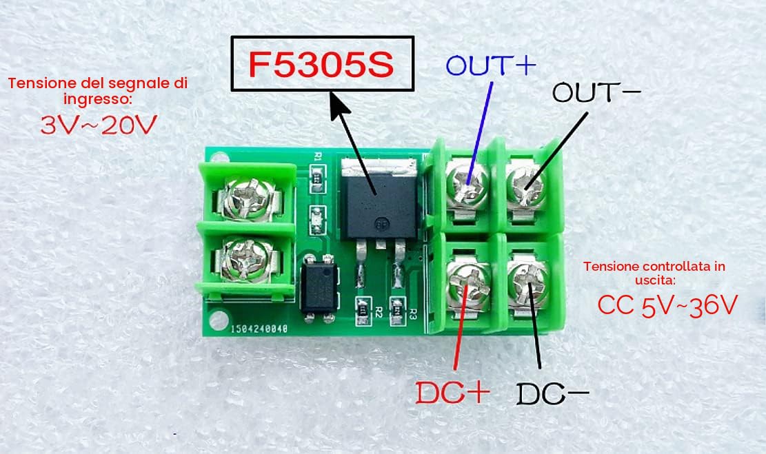 Scheda di Controllo Interruttore Elettronico F5305S Ingresso 3V-24V Uscita 5V-36V Modulo Interruttore a Impulsi DC con Optoaccoppiatore MOSFET