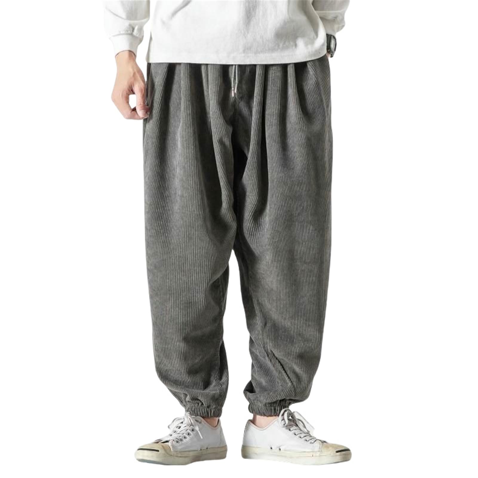 Pantalon lanterne en velours côtelé ample pour homme - 8