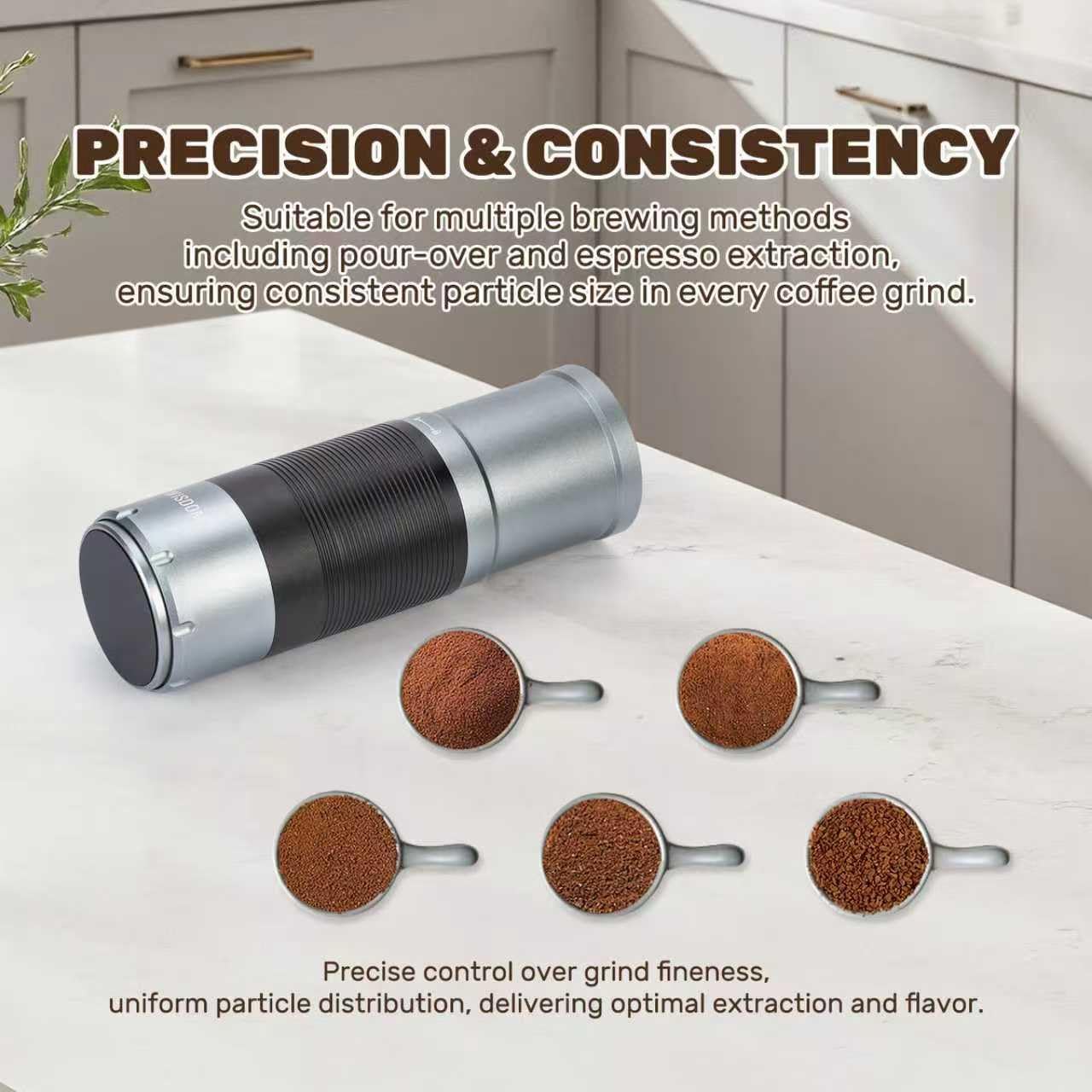 Electric Coffee Grinder Dual-Mode Electric and Manual Grinding 7-Speed Precision Grinding Portable Coffee Bean Grinder Suitable for Espresso, French Press, and Drip Coffee