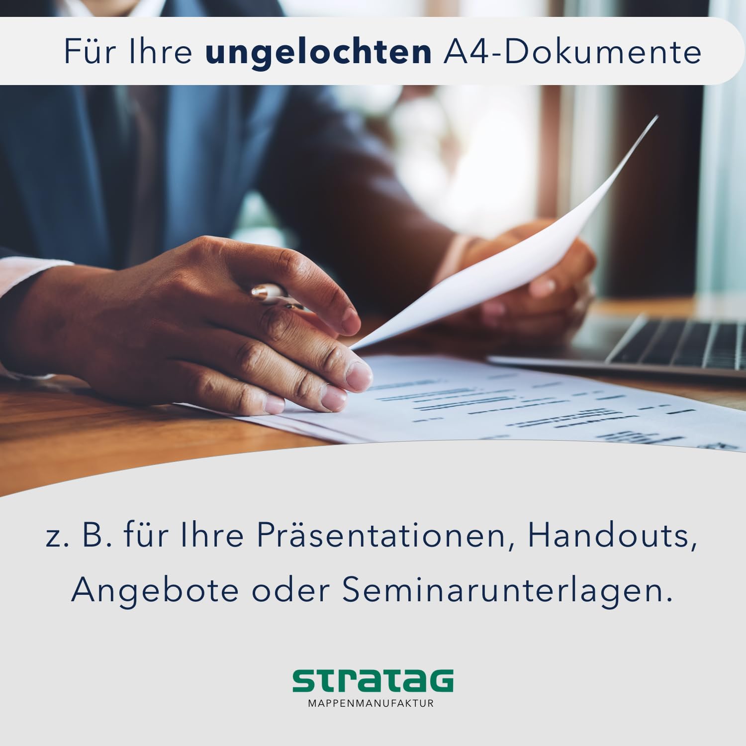 Präsentationsmappe A4 Tannengrün (60 Stück) - rauer ECO Recycling-Karton - direkt vom Hersteller STRATAG - vielseitig einsetzbar für Ihre Angebote, Exposés, Projekte oder Geschäftsberichte