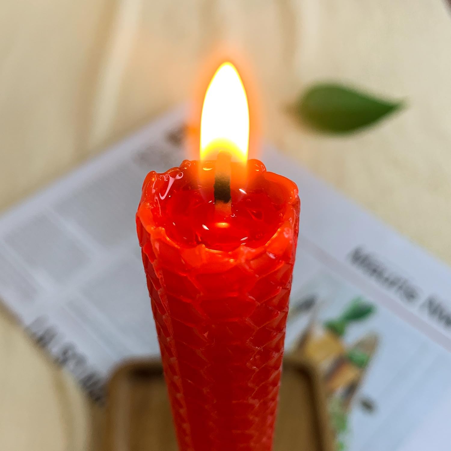 Beeswax Taper Candles 6 Pack, Red Beeswax Candlesticks, 9" Long Candles for Christmas, Dripless & Unscented, 4 Hour Burn Time, Red - Image 3