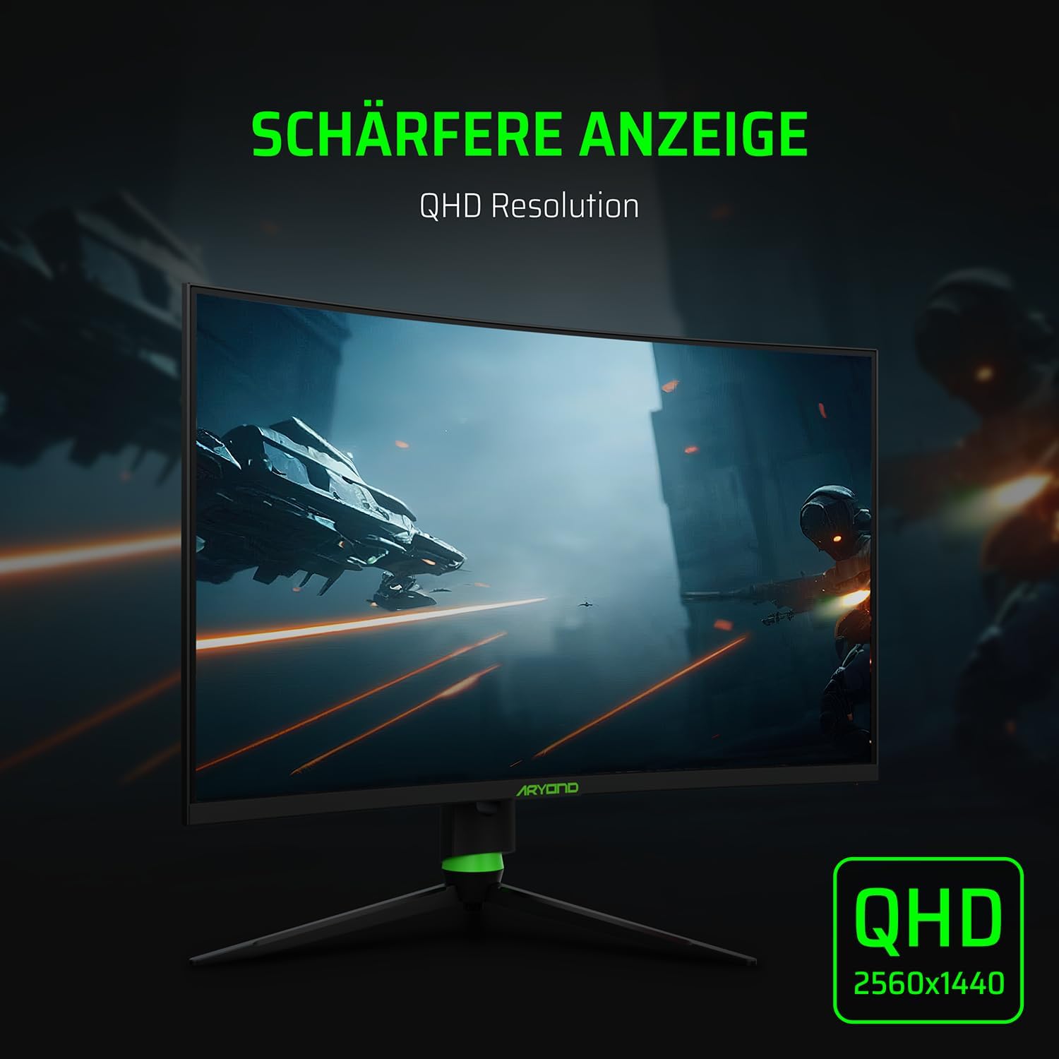 Aryond A32 V2 Curved Gaming Monitor, 32 Zoll(80cm), 180Hz, 1500R, QHD (2560x1440), 1ms, HDR, FreeSync&G-Sync, 122% SRGB, Eye Care, Eingebauter Lautsprecher, HDMI, Display Port, Höhenverstellbar