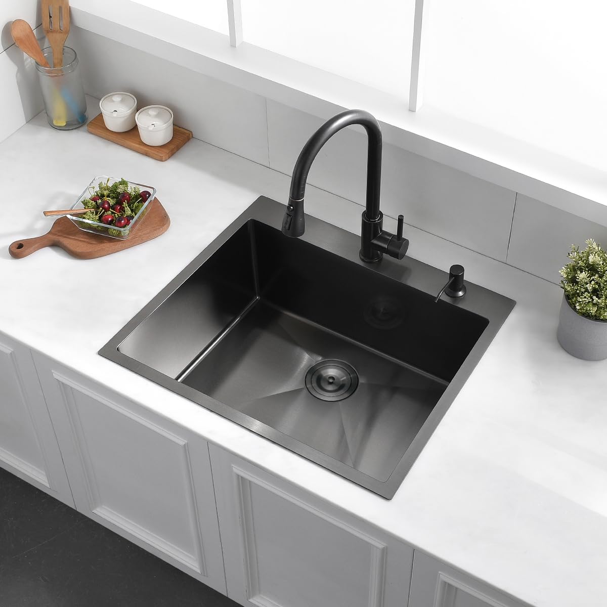 25 Black Drop In Kitchen Sink, Luckyhorse 25x22x10 Inches 16 Gauge