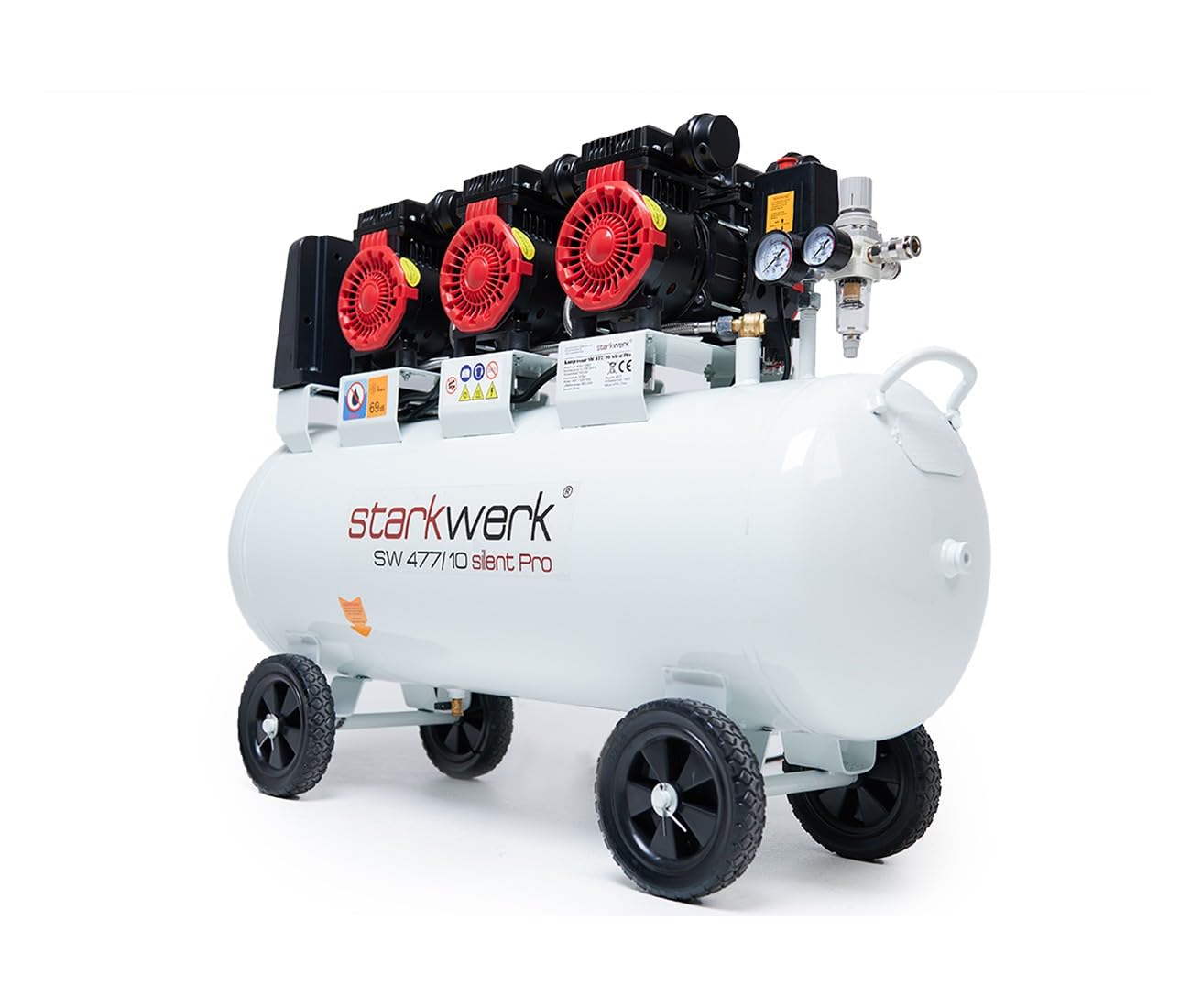 Starkwerk Flüsterkompressor Druckluftkompressor Kompressor 10 Bar 3,3 KW 4,5 PS 400 Volt SW 477/10 Compressor inklusive Druckminderer und Wasserabscheider
