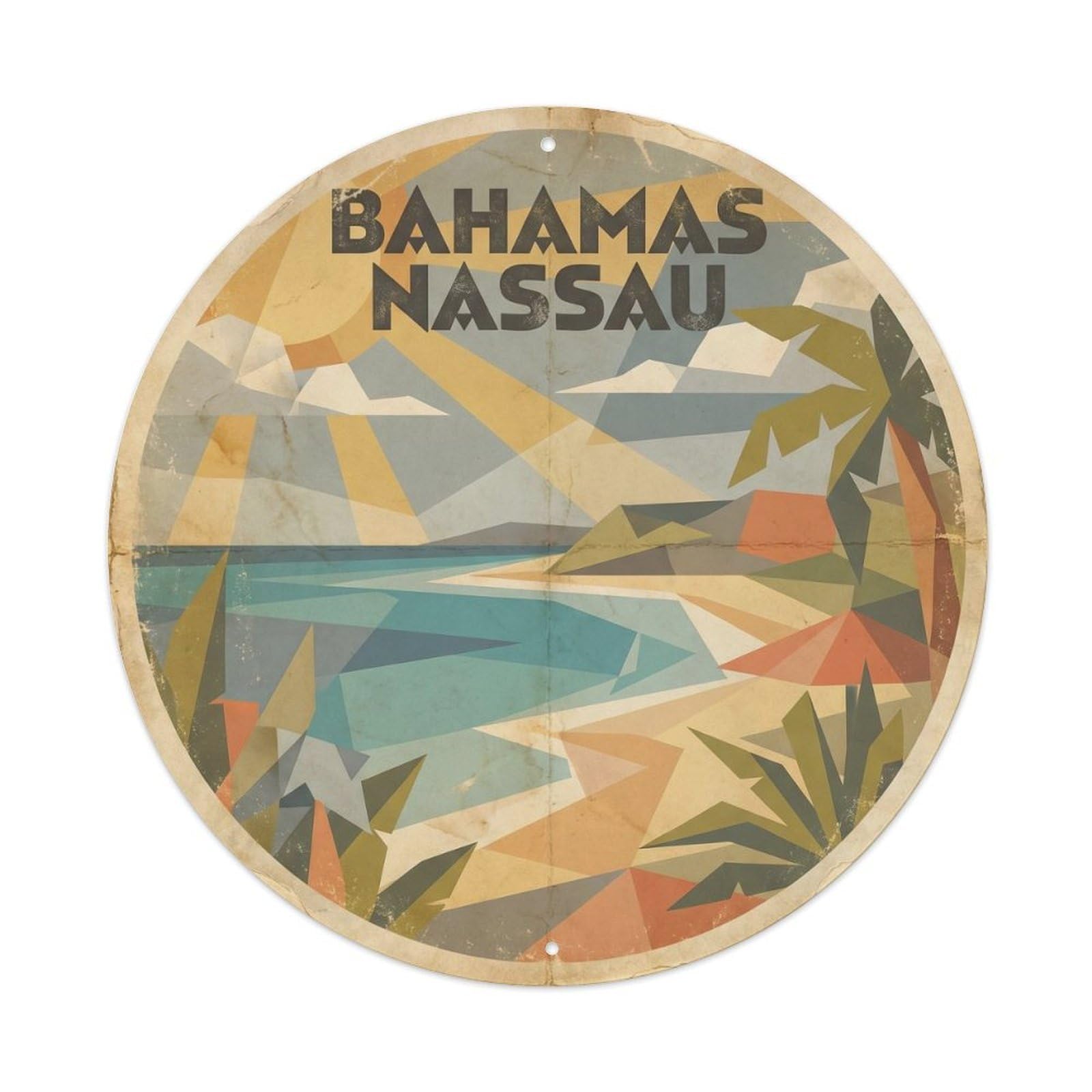 Bahamas Nassau Island Resort Geometric Cubist Metal Tin Sign