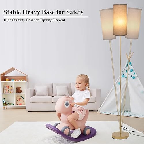Miniatura 8 de Boostarea Lámpara de pie para sala de estar con bombilla de 3 temperaturas de color, lámparas de pie industriales, lámpara alta clásica dorada para