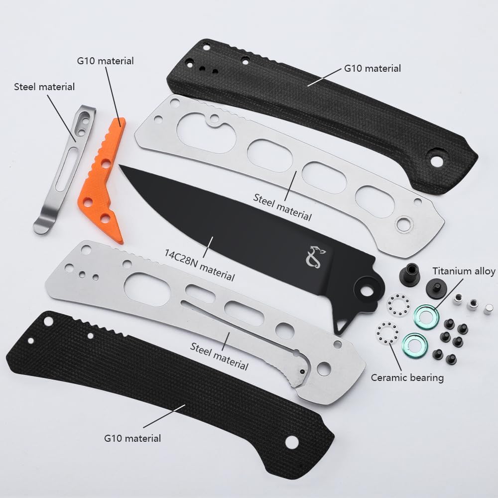 Pocket Knife 3.58" 14C28N Steel Blade EDC Knife with G10 Steel Handle,Pocket Knife for Men&Women for Everyday Carry Camping Fishing Outdoor(Black)