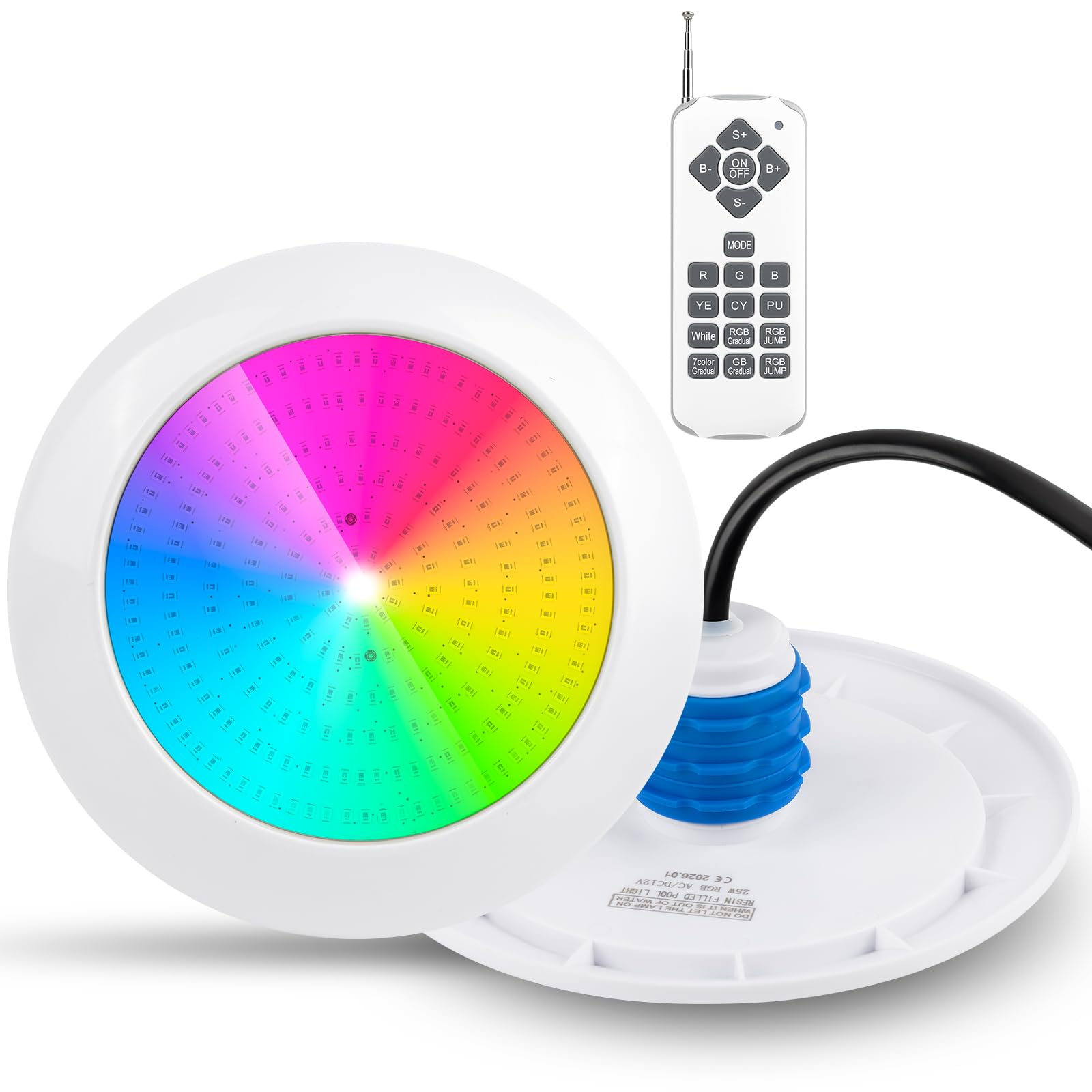 Foco LED para Piscina, 25W RGB con rosca exterior de 1,5 pulgadas, IP68 12V AC Lámpara Subacuática para Piscinas de Hormigón/Piscinas de Poliestireno Expandido
