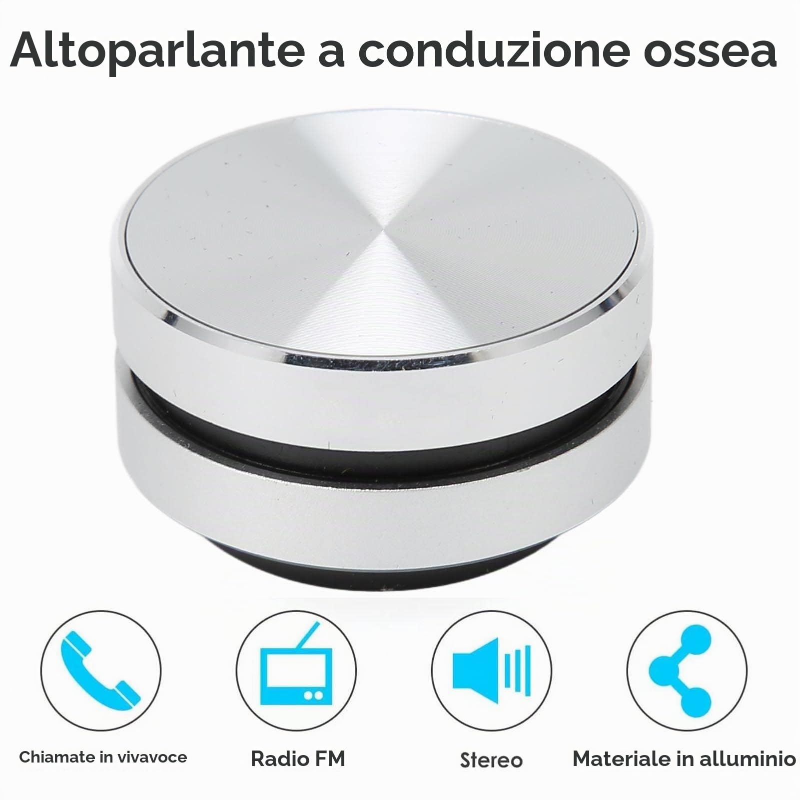 Altoparlante BT a Conduzione Ossea, Mini Altoparlante Portatile Creativo con Audio Stereo in modalità Wireless, con Microfono per Viaggi All'aperto a Casa (SILVER)