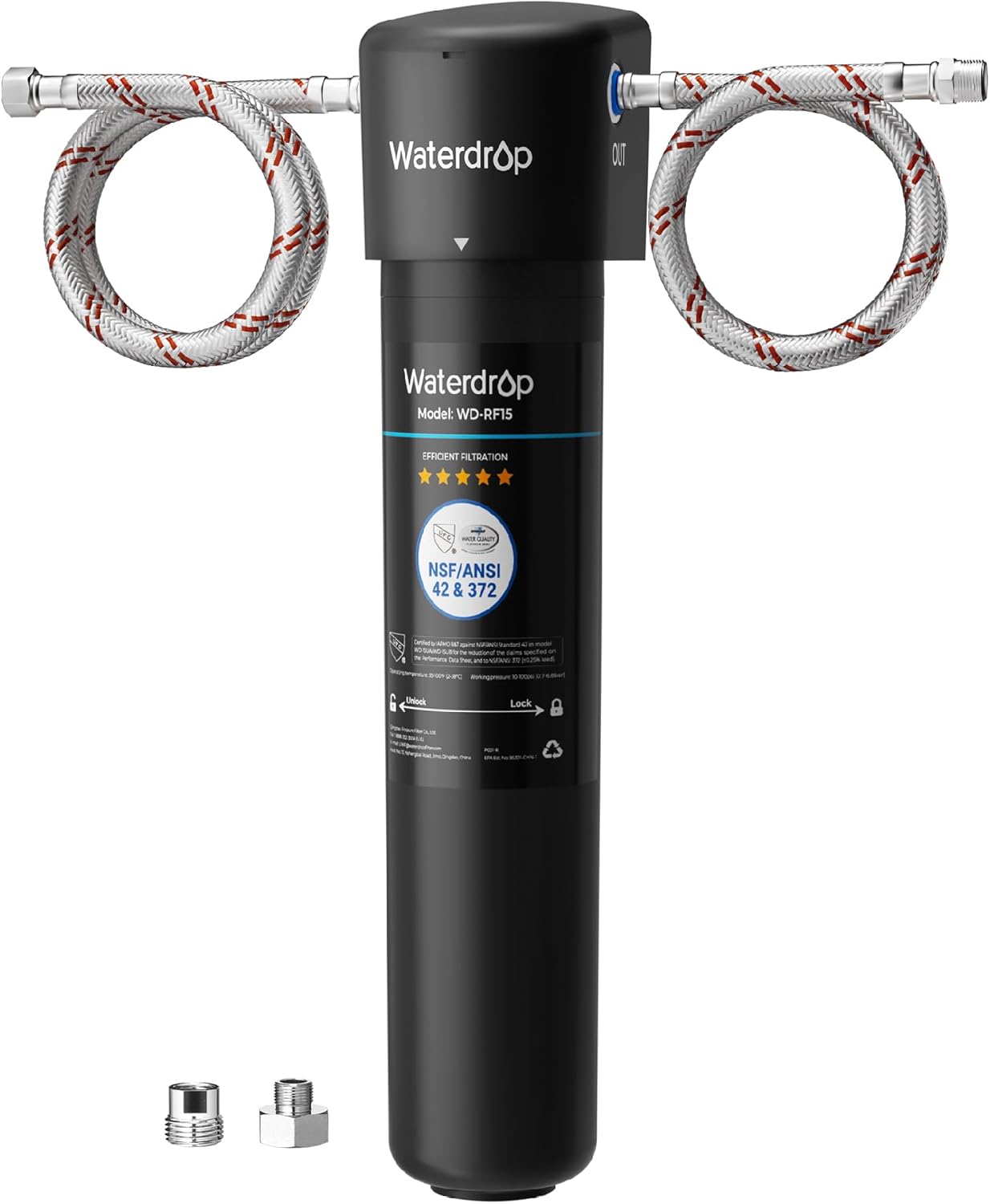 Waterdrop 15UA Under Sink Water Filter System, 2 Years, Reduces Lead, Chlorine, Bad Taste & Odor, Under Counter Water Filter Direct Connect to Kitchen Faucet, NSF/ANSI 42 Certified, USA Tech Black-basic
