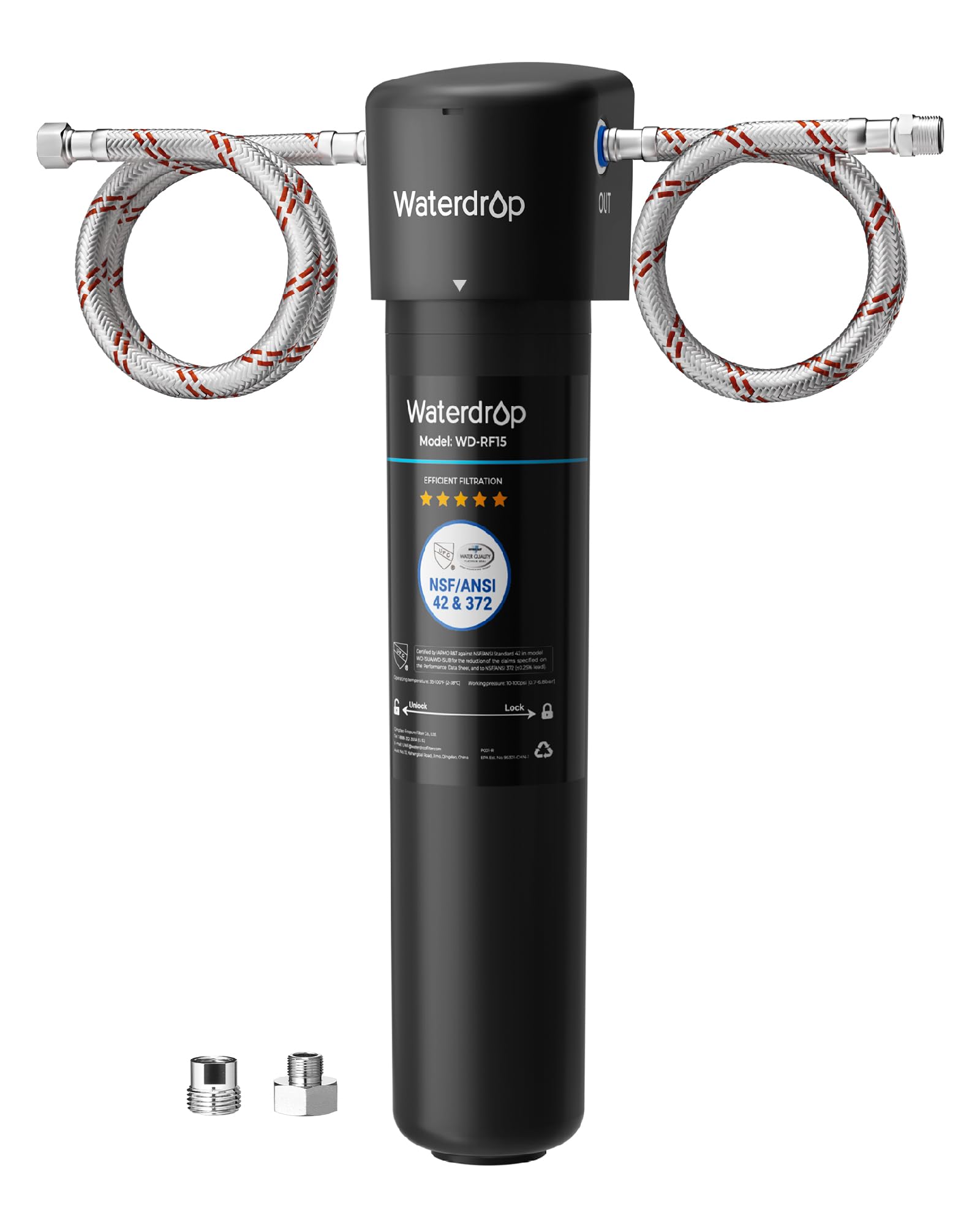 Waterdrop 15UA Under Sink Water Filter System 16K Gallon Extra Large Capacity Removes 99% Chlorine and Reduces Lead Fluoride Bad Taste USA Tech 0.5μm Black