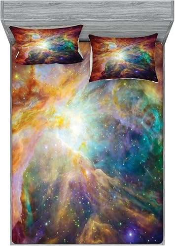 Miniatura 54 de Ambesonne Juego de sábanas bajeras y fundas de almohada, diseño retro de los videojuegos con botones de joystick vintage de los años 80 y 90, diseño