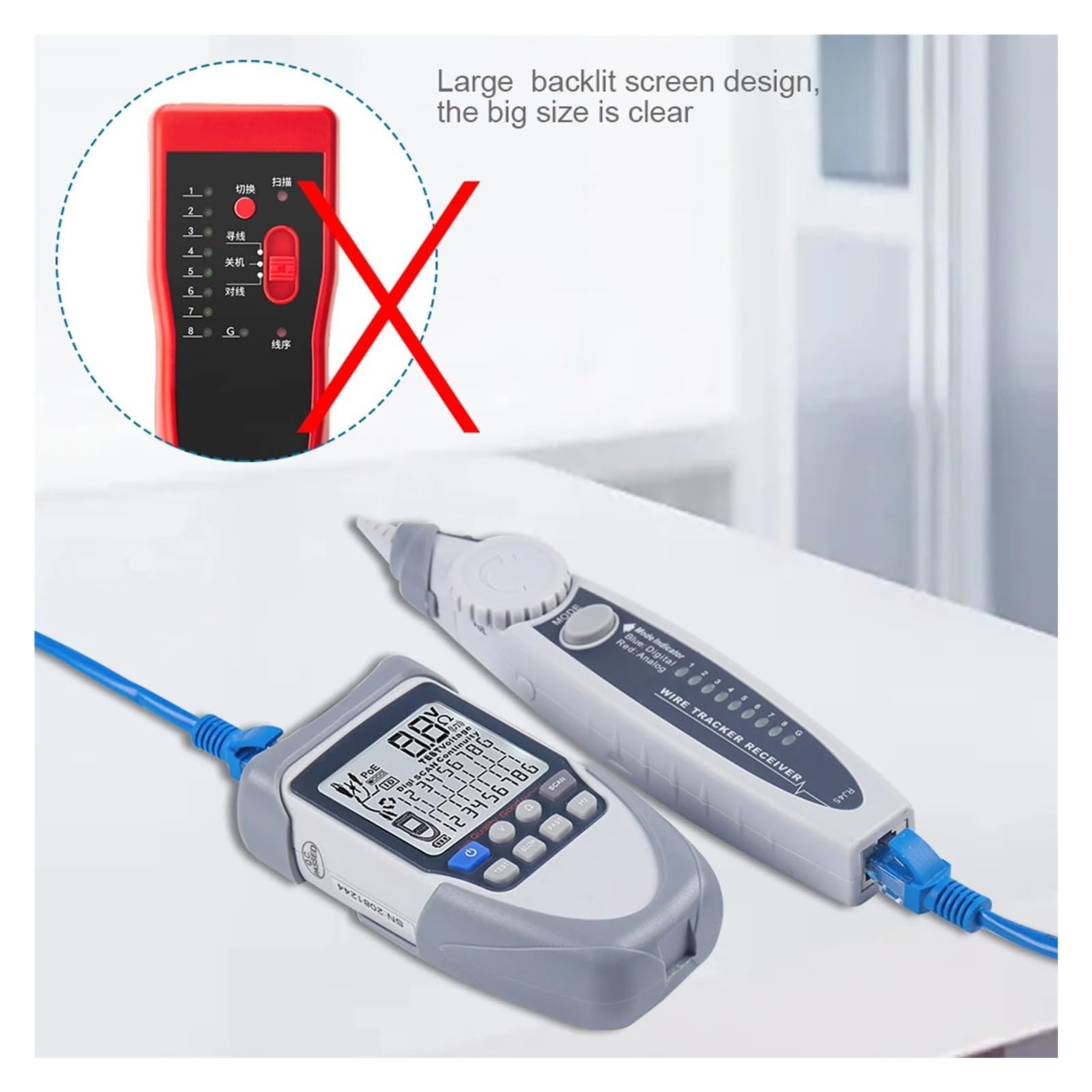 Analizador de red, Probador De Cables POE, Red Para Cable, LCD Digital/analógico