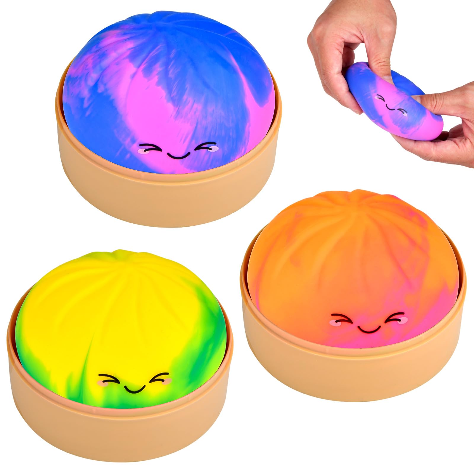 Glitter Dumpling Squishies with Steamers, 3Pcs Giant Mystery Squishy Bao Dumpling Toys, Soft Squeeze Decompression Toys for Anxiety Relief, Sensory Fidget Toys for Adults Kids, Surprise Gift