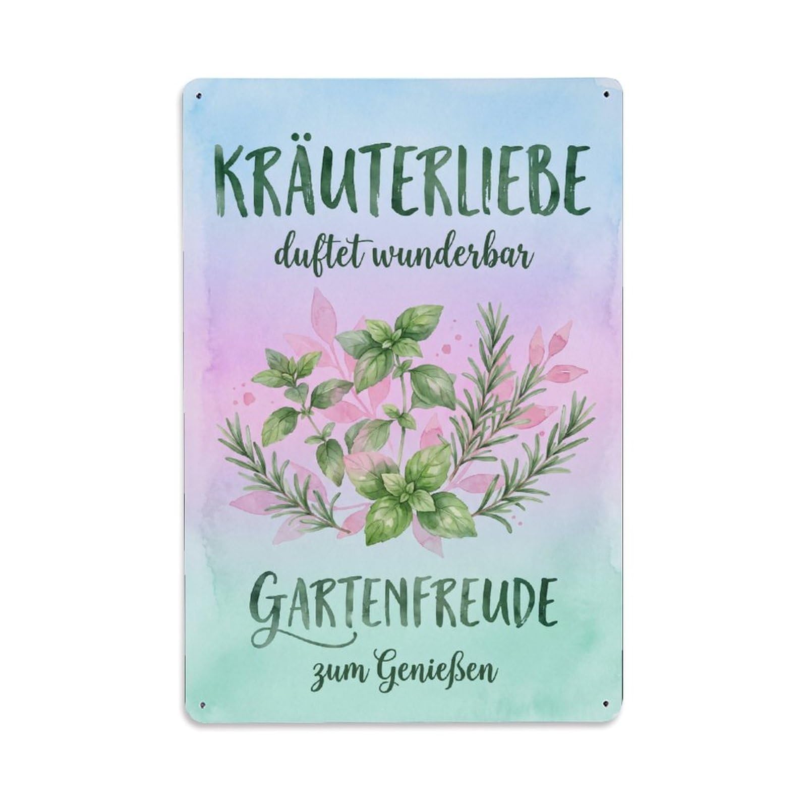 Watercolor Herb Love Wholesome Fragrant Metal Tin Sign Plaque Wall Decor for Cafe, Club Bar, Office, Garden Metal Poster 8x12Inch