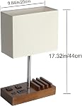 Briever USB Table Lamp, Multi-Functional Bedside Desk Lamp with 2 AC Outlets, 3 USB Charging Ports and Wooden Phone Stands, Modern Nightstand Lamp for Bedroom, Guest Room, Office