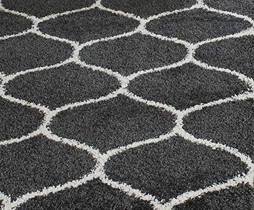Image of AROMICK Modern Polyester Anti Slip Shaggy Fluffy Rug and Carpet for Living Room, Bedroom & Dining Room (4 x 6 Feet, Grey Ivory)