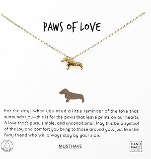 MUSTHAVE 18K Gold Plated Dog Pendant Necklace, Dachshund, Dogmom, Dogperson, Necklace for Women, Simple, Dainty, Anchor Chain, 16+2 inch Extender (Yellow Gold)