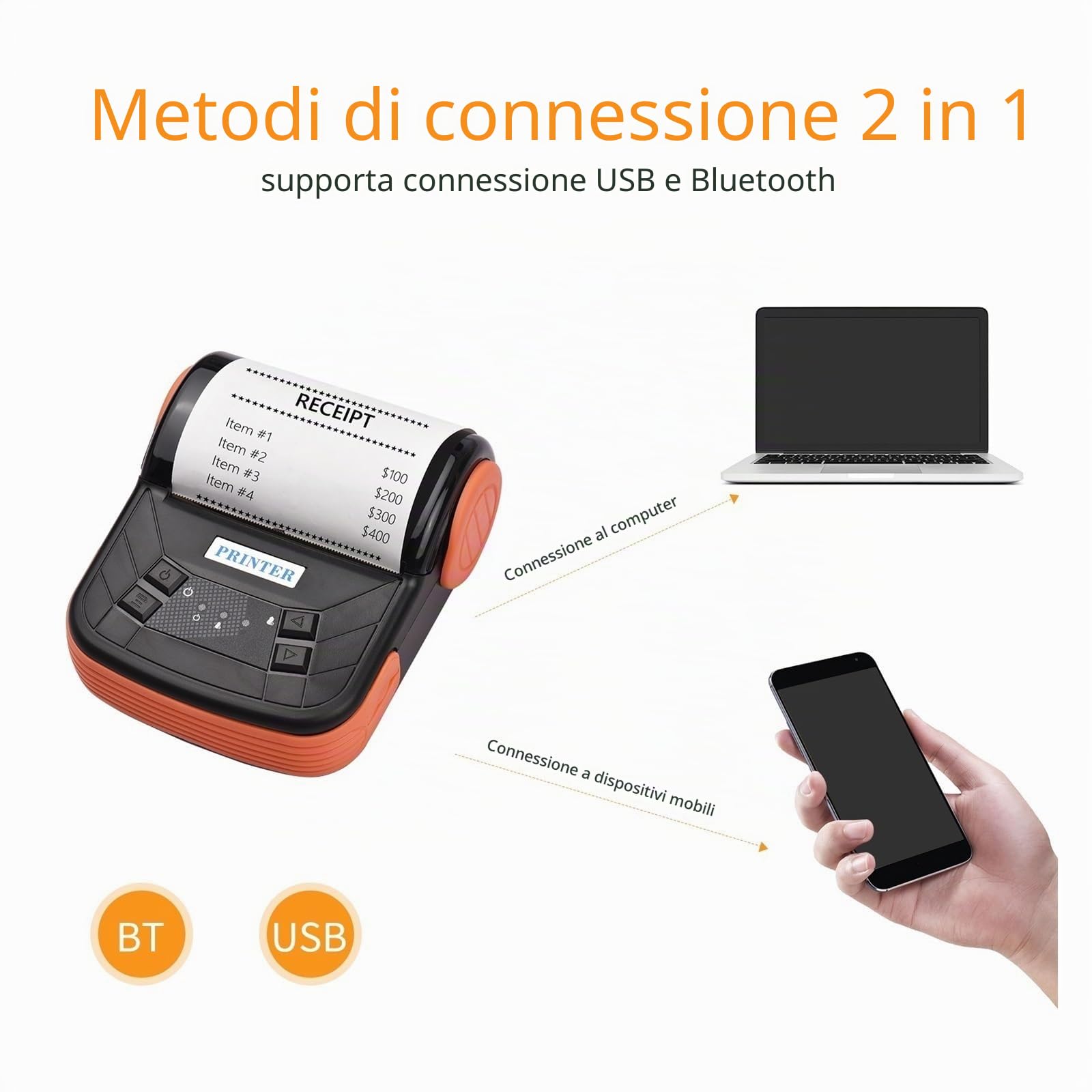 Stampante Termica per Etichette MTP-3 Stampante for Ricevute Portatile da 80 Mm Stampante Termica Bluetooth Wireless Stampante for Fatture Mobile Comando di Stampa ESC/POS for Il Negozio