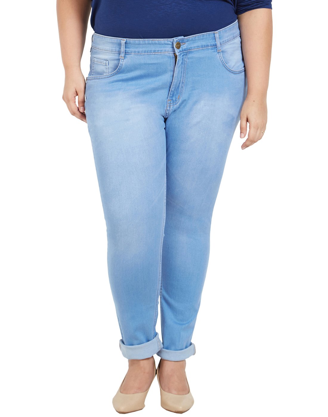 ZUSH Dark Blue Color Mid Rise Plus Sized Women's Cotton Jeans